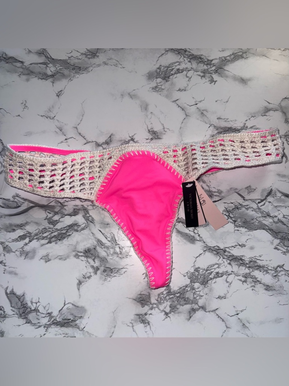 Victoria's Secret Hot Pink & Crochet Thong Bikini Bottom